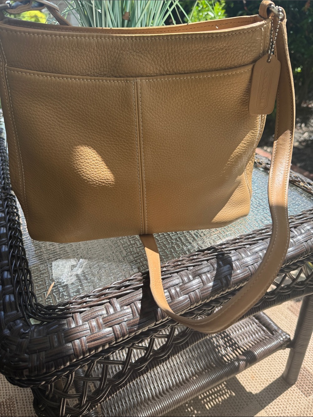 Coach Tan Pebbled Leather Shoulder Crossbody Bag